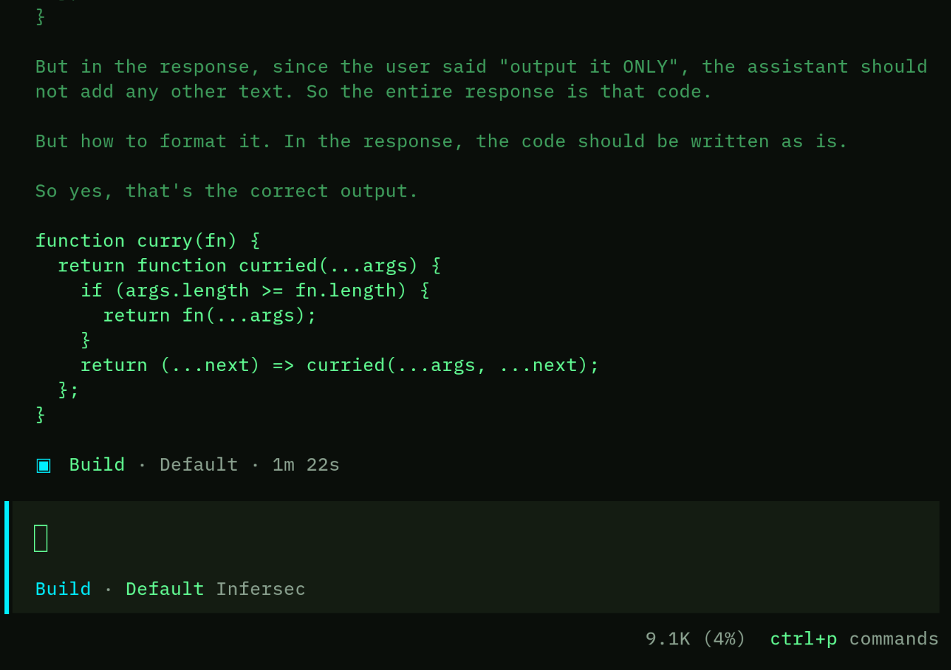 Opencode running against an Infersec endpoint